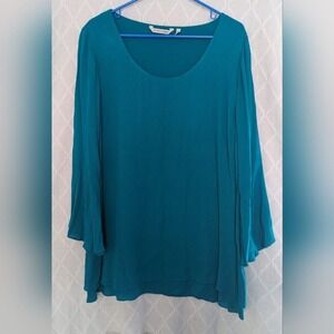 Soft Surrounding Top‎ Layers Sheer Long bell Sleeve  Blue Shirt Size XL